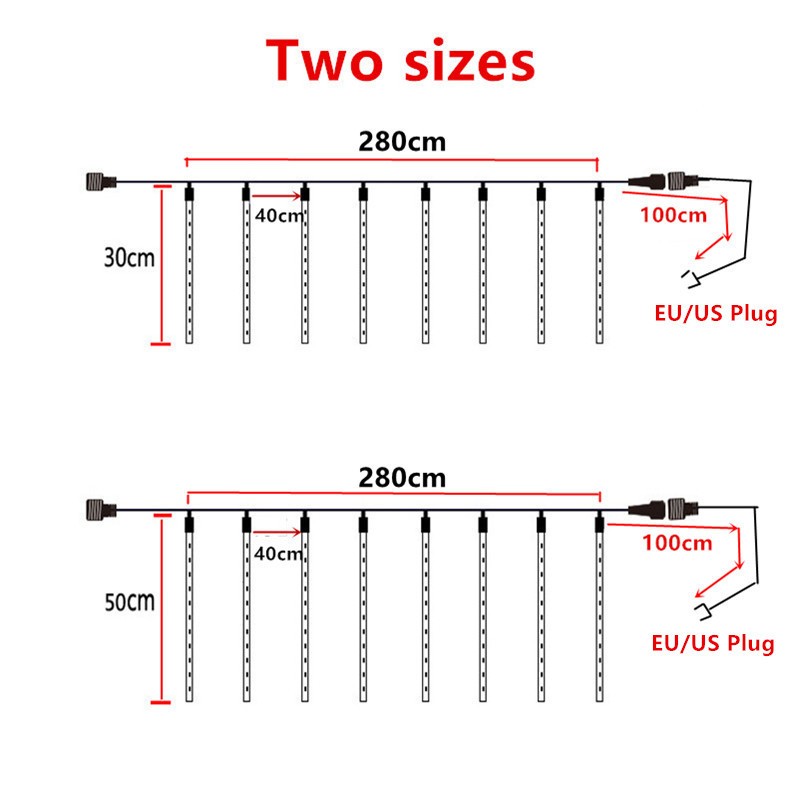 LED Meteor Shower Fairy String Lights - 8 Tubes, 30/50cm