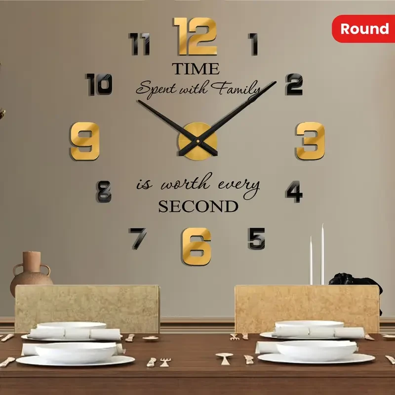 Acrylic Silent Wall Clock 3D Frameless Wall Decoration Sticker