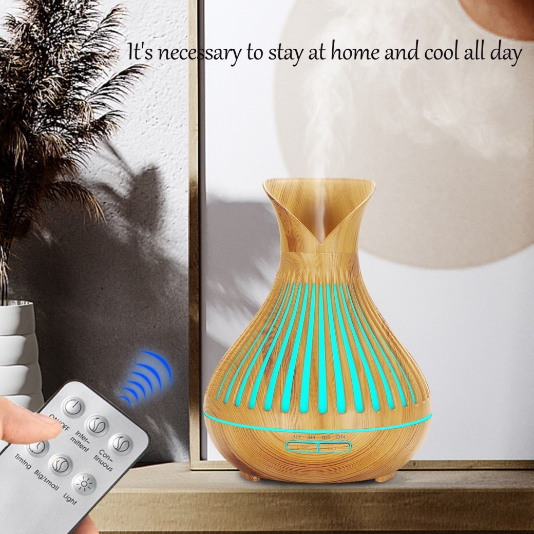 New Aroma Diffuser 500ml Wood Grain Humidifier Household Hollow Vase Humidifier
