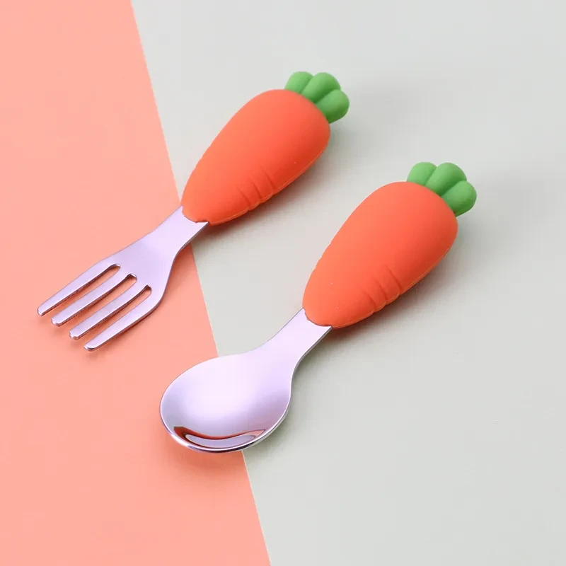 Three-Piece Silicone Cartoon Carrot Anti-Fall and Anti-Scalding Children's Tableware