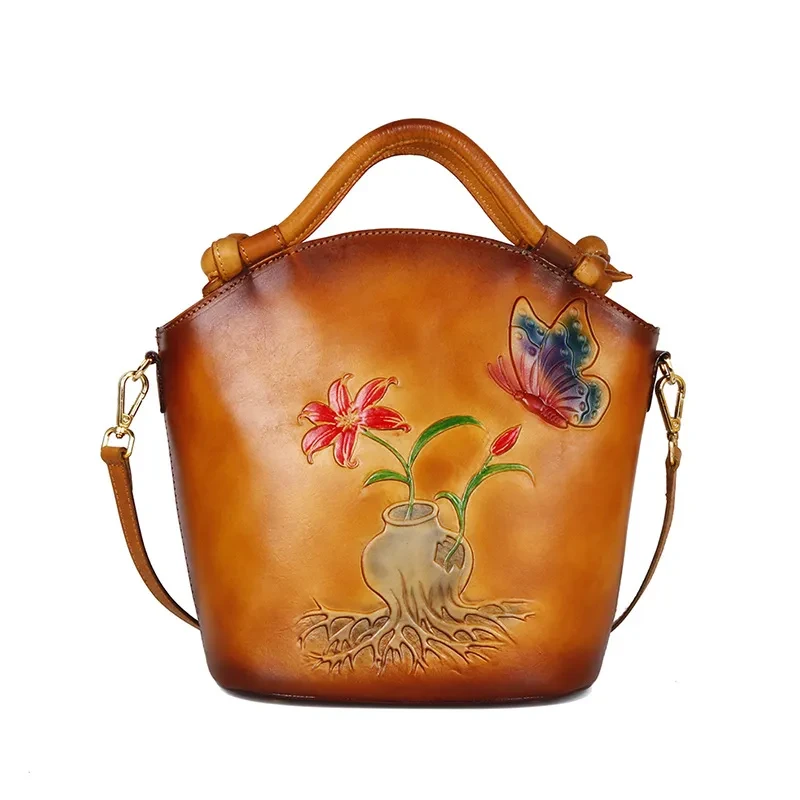 Hand painted one shoulder straddle Bucket Bag