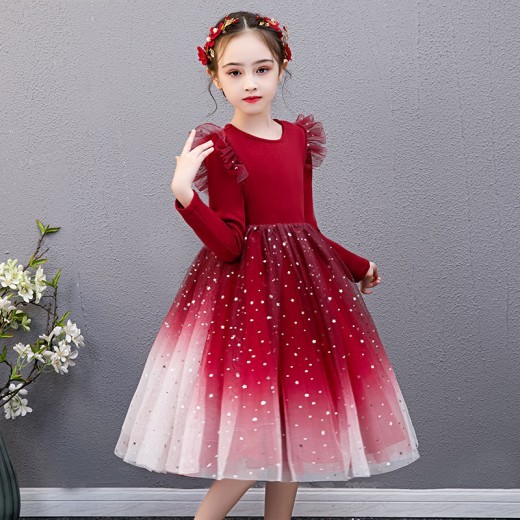 Autumn New Girls Dress Starry Sky Mesh Bubble Skirt