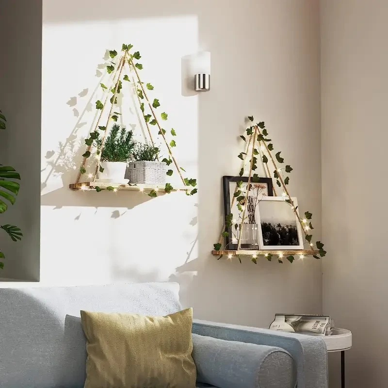 Oak Wood Wall Hanging Plant Rack