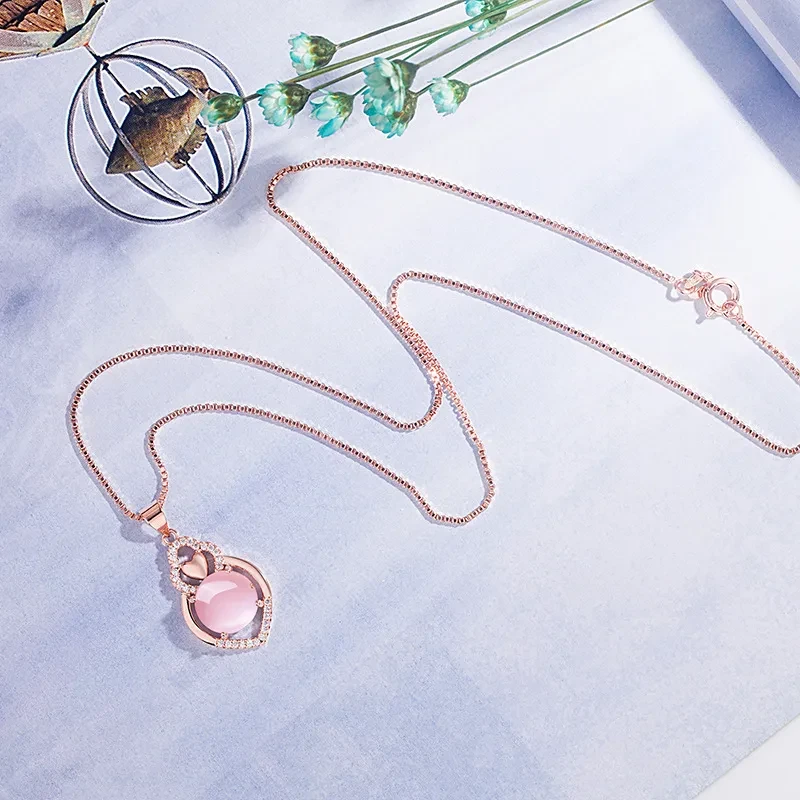 Hibiscus Stone Small Love Pendant Rose Gold Pendant With Micro Inlaid Zircon