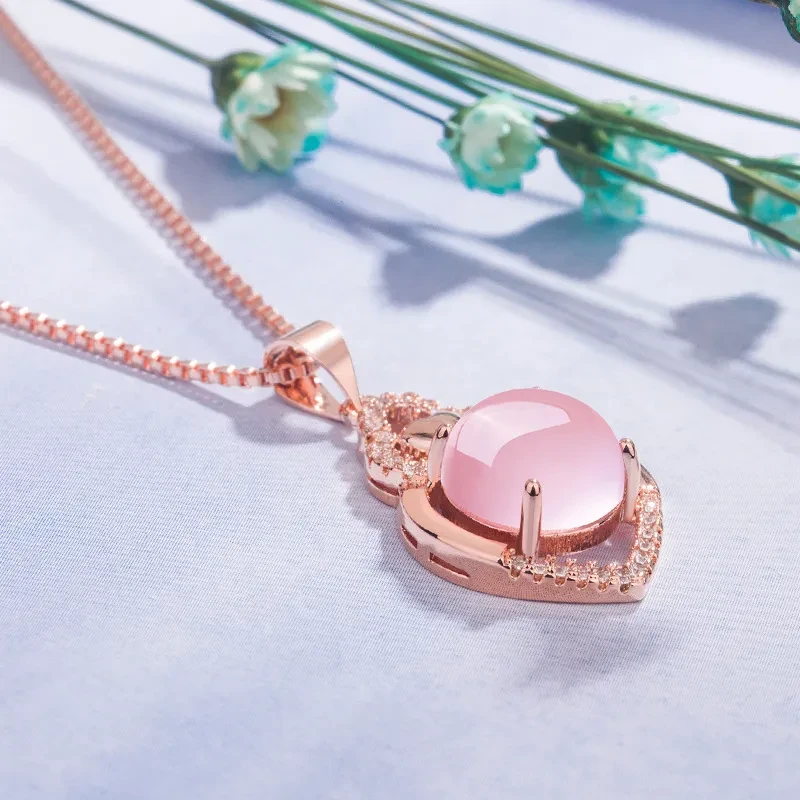 Hibiscus Stone Small Love Pendant Rose Gold Pendant With Micro Inlaid Zircon