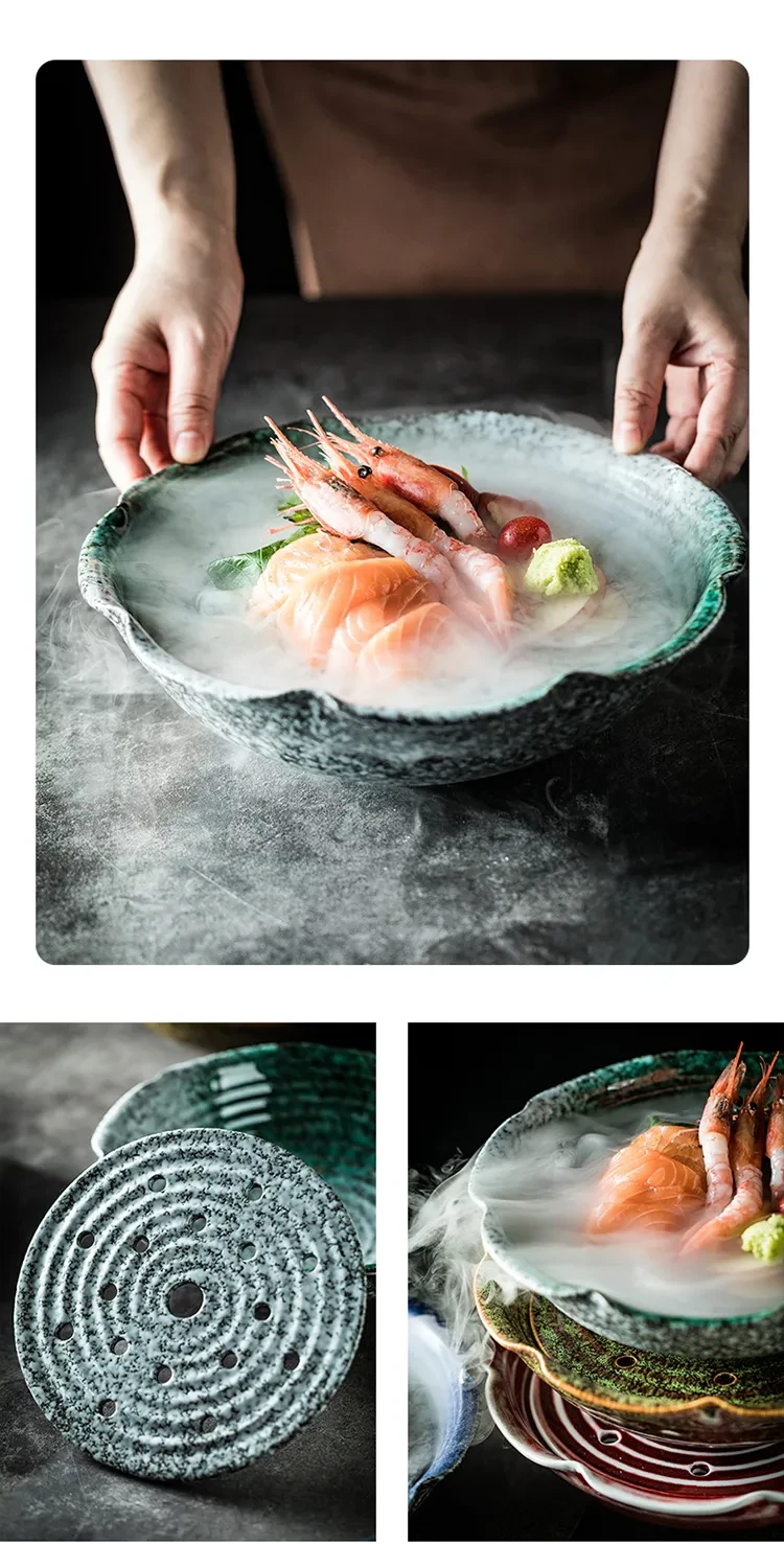 Dry Ice Sashimi Plate Seafood Ceramic Plate