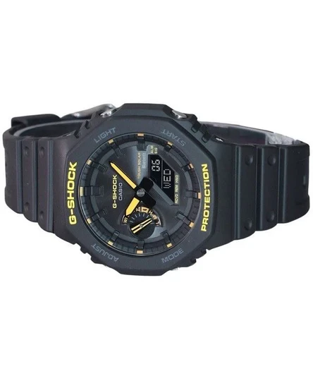 Casio G-Shock Caution Yellow Mobile Link Analog Digital Resin Strap Black Dial Solar GA-B2100CY-1A 200M Mens Watch