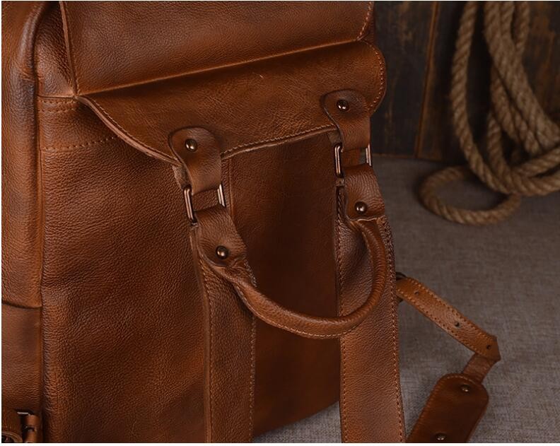 Leather Shoulder Backpack Head Layer Cowhide Computer Outdoor Travel Bag