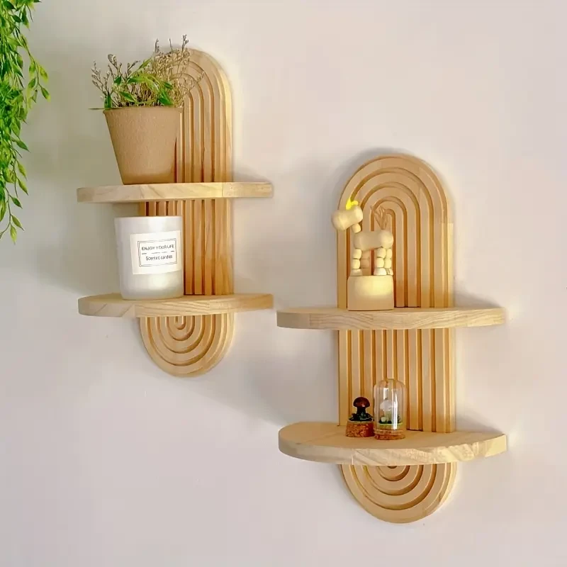 Two-layer Wooden Shelf Boho Wall Shelves