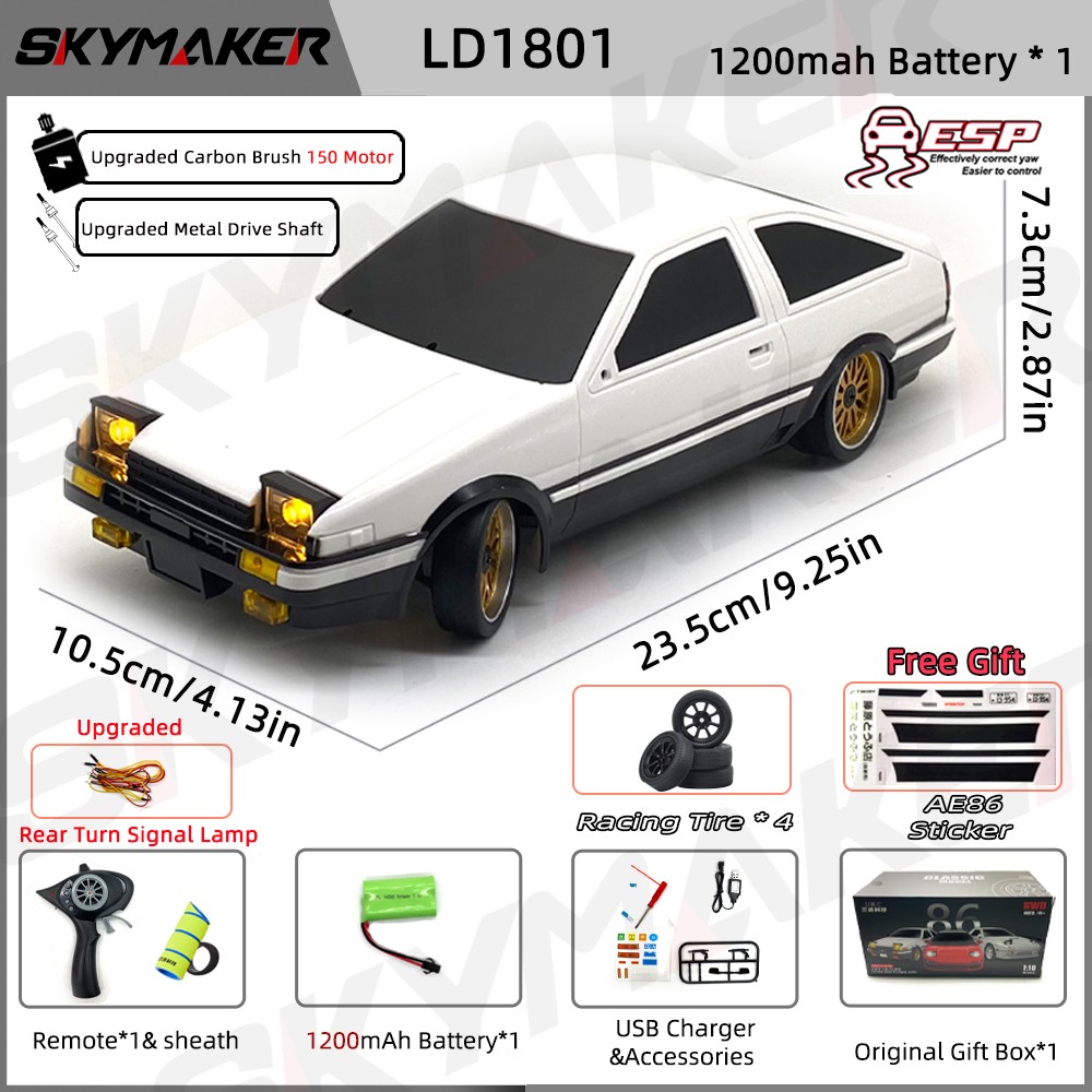 AE86 Model RX-7 FC 1:18 RC Drift Car - 2.4G Remote Control with ESP Gyroscope and LED