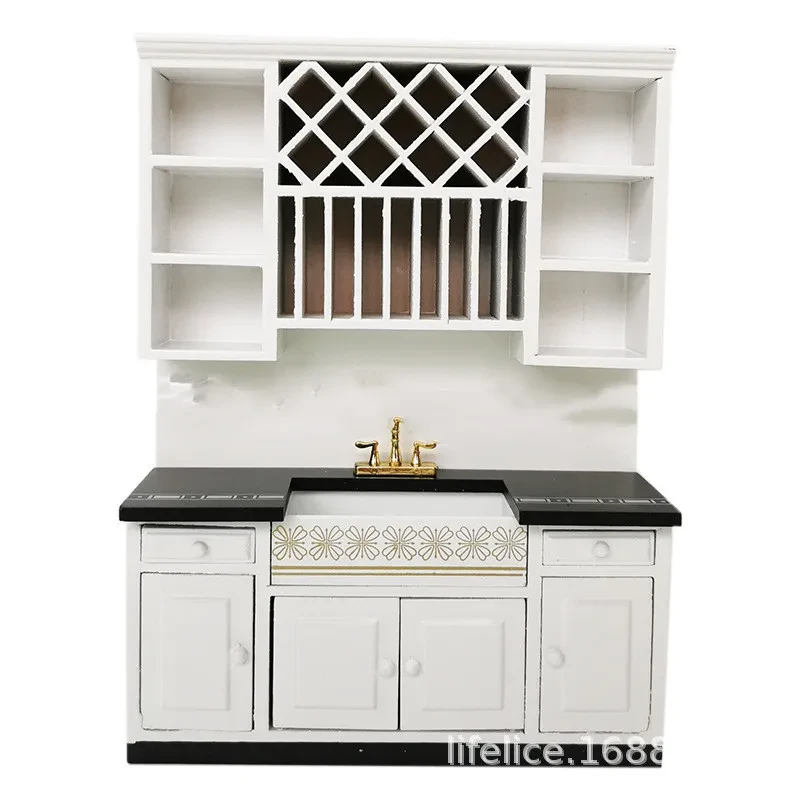 Mini Kitchen Furniture Three Piece Set Of Black And White Cooking Counters