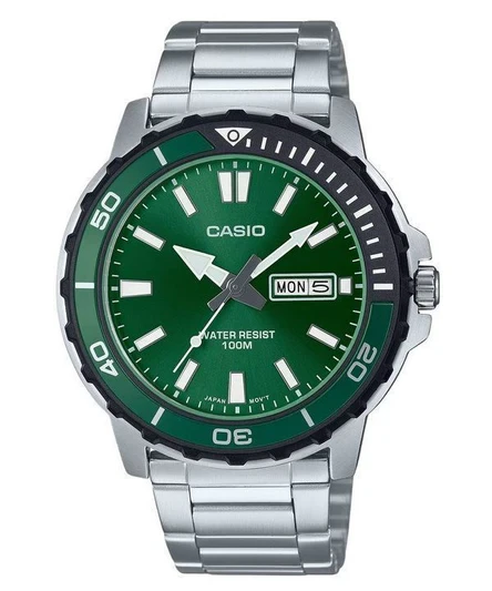 Casio Standard Analog Stainless Steel Green Dial Quartz MTD-125D-3AV 100M Men's Watch
