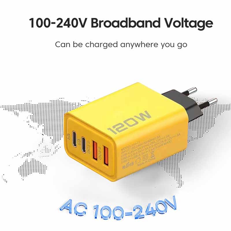 4-Port 120W USB-C PD Charger - Quick Charge 3.0 Adapter