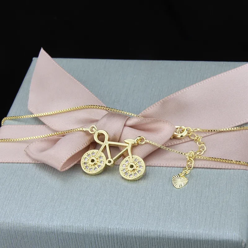 Zirconium Inlaid Bicycle Necklace Factory Direct Supply Of New Copper Electroplated Bicycle Pendant