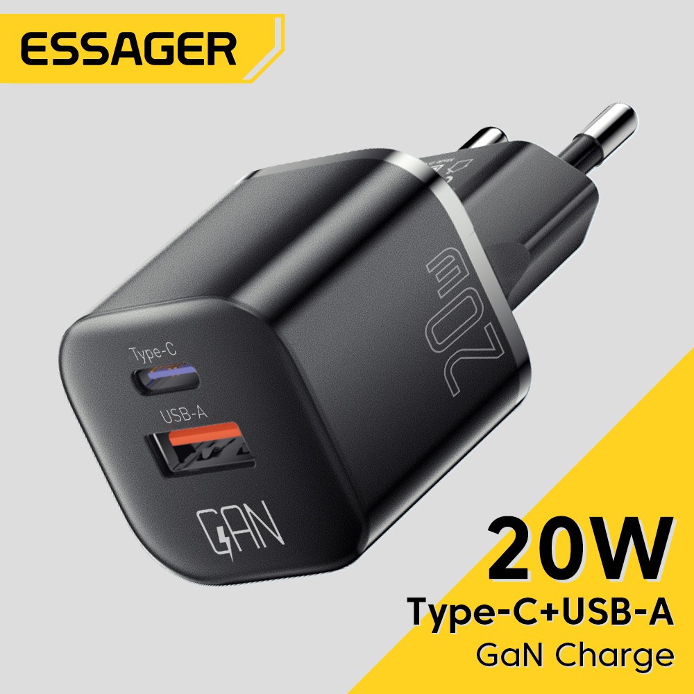 Essager 20W GaN USB Type-C Charger - PD Fast Charge QC 3.0