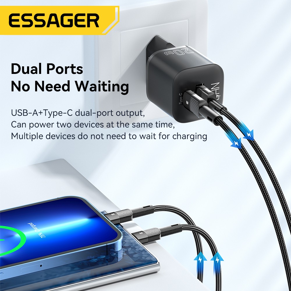 Essager 20W GaN USB Type-C Charger - PD Fast Charge QC 3.0