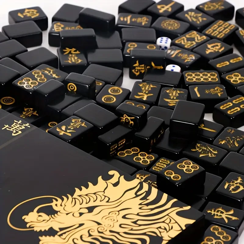 Black Golden Mahjong High Quality Portable Chinese Mahjong