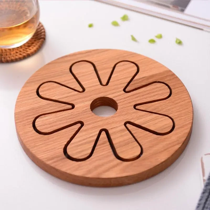 Ebony Solid Wood Round Petals Coasters Household Heat Pad
