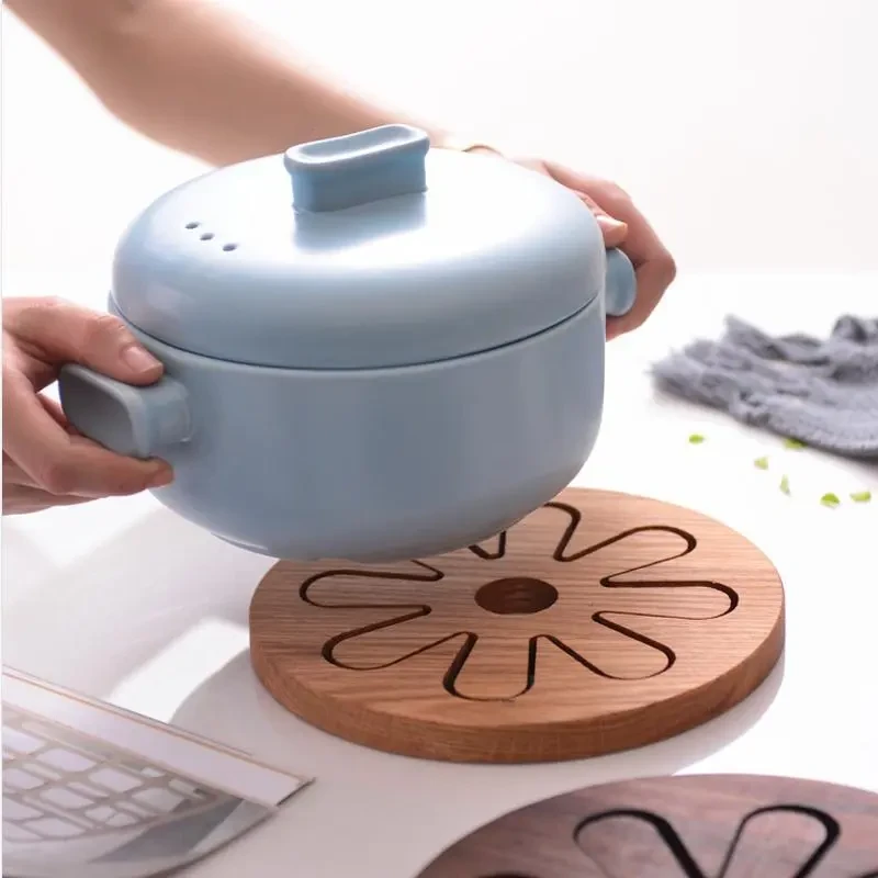 Ebony Solid Wood Round Petals Coasters Household Heat Pad
