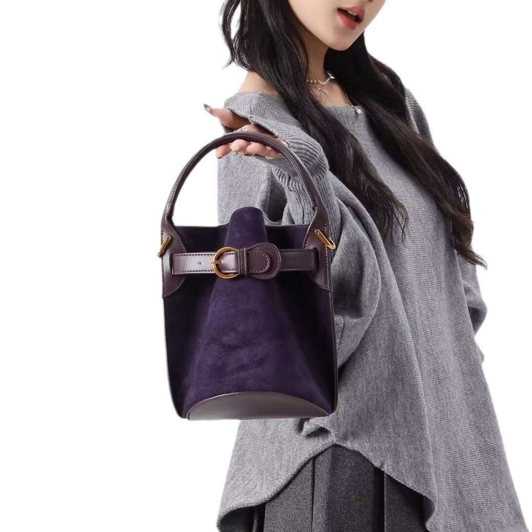 Purple Velvet Bucket Women's Shoulder Messenger Bag