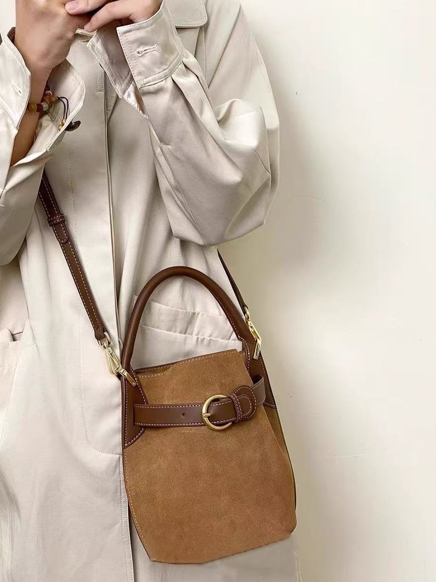 Purple Velvet Bucket Women's Shoulder Messenger Bag