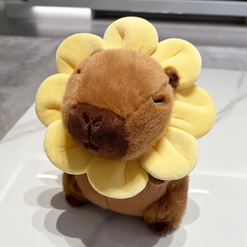 23cm/9.06in Adorable Capybara Plush Toy with Sunflower Collar