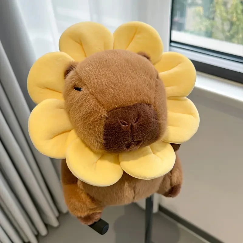 23cm/9.06in Adorable Capybara Plush Toy with Sunflower Collar