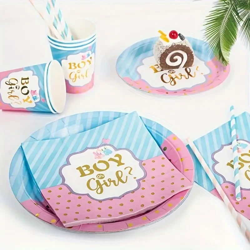 120pcs, disposable blue pink gender reveal party themed tableware
