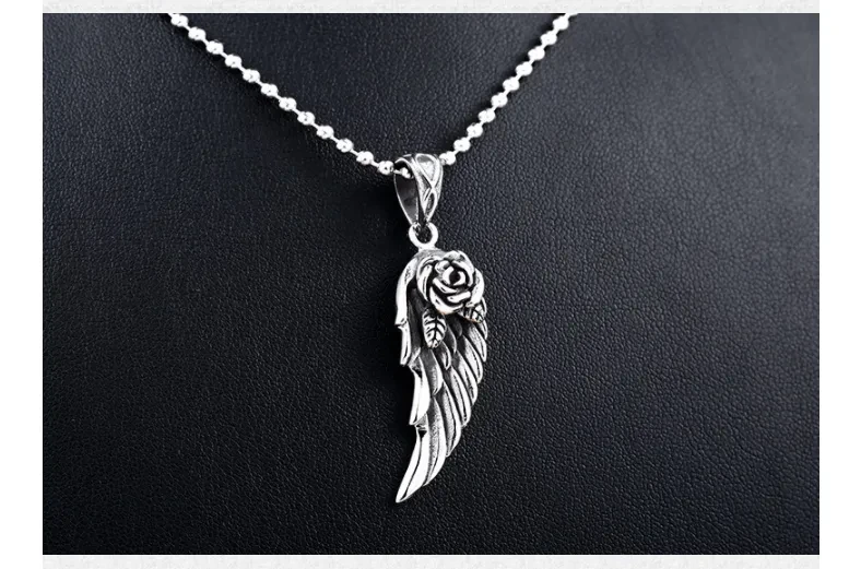 Titanium Steel Rose Feather Pendant