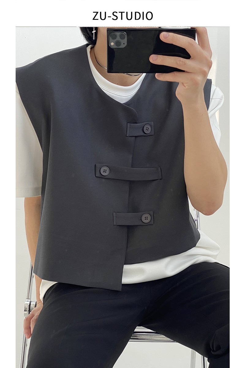 Korean Vest With Placket Left And Right Buckle