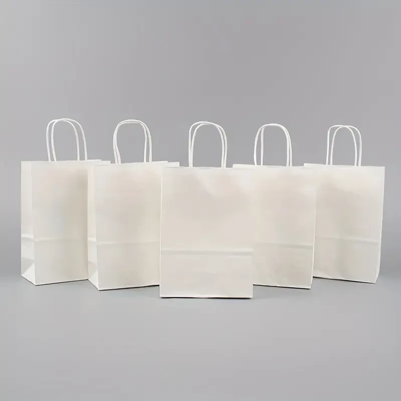 50/100pcs, White Paper Bags With Handles