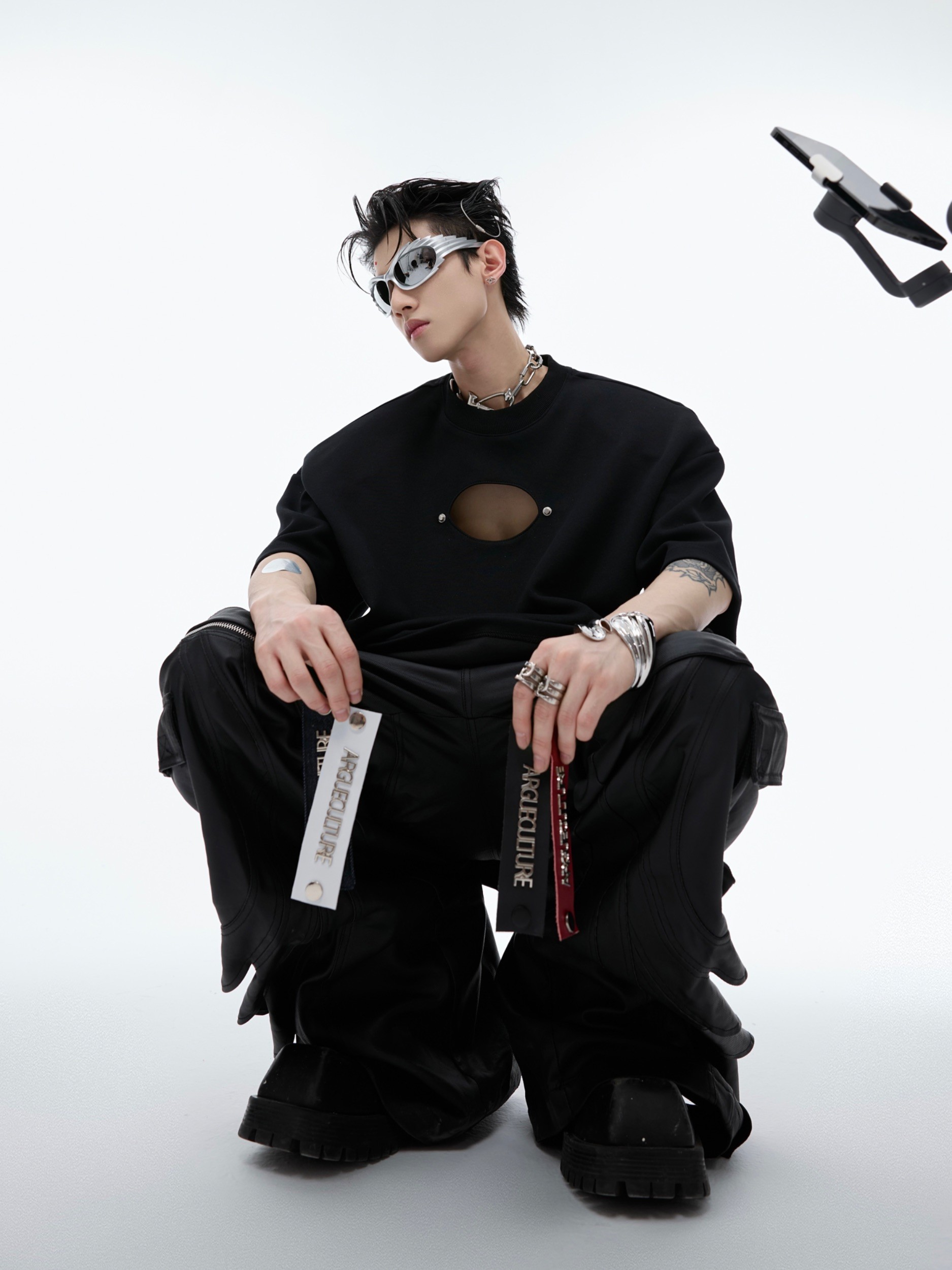 Hollow-out Detachable Short Sleeve Loose-fitting Pure Cotton T-shirt