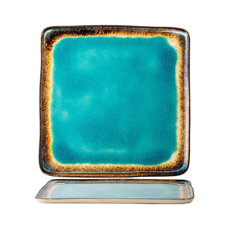 Ocean Blue Ice Crack Mirror Feel 105-inch Ceramic Square Plate