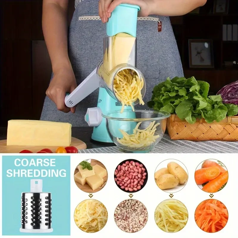 1 Set Multifunctional 3-in-1 Manual Plastic Tabletop Drum Cheese Grater