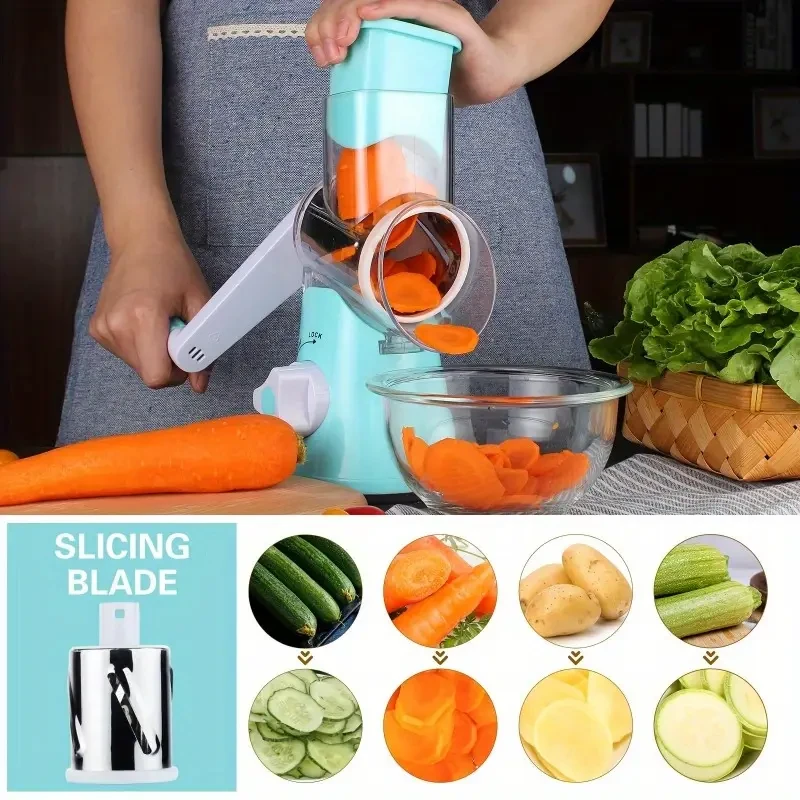 1 Set Multifunctional 3-in-1 Manual Plastic Tabletop Drum Cheese Grater