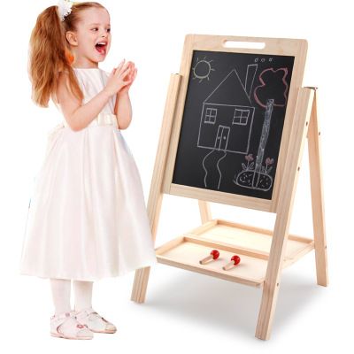 Factory direct wooden children learn double-sided writing board wood ball can be raised and lowered convenient drawing board educational toys