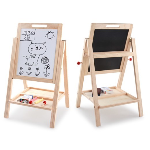 Factory direct wooden children learn double-sided writing board wood ball can be raised and lowered convenient drawing board educational toys