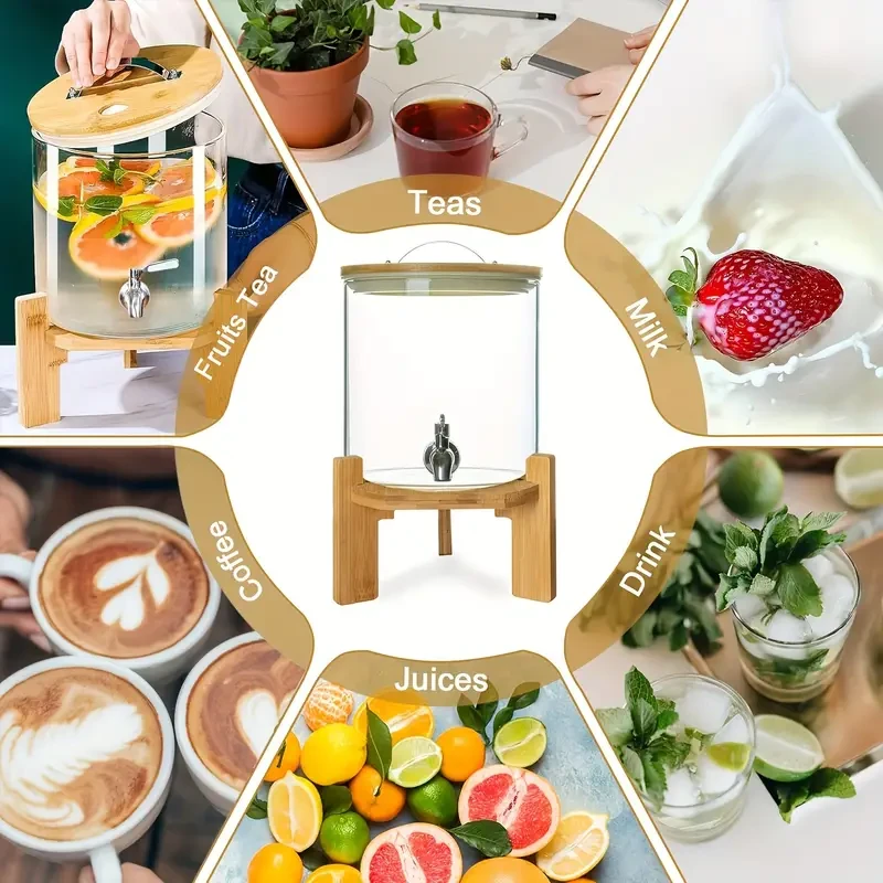 Furpaw 5L Glass Beverage Dispenser with Wooden Stand