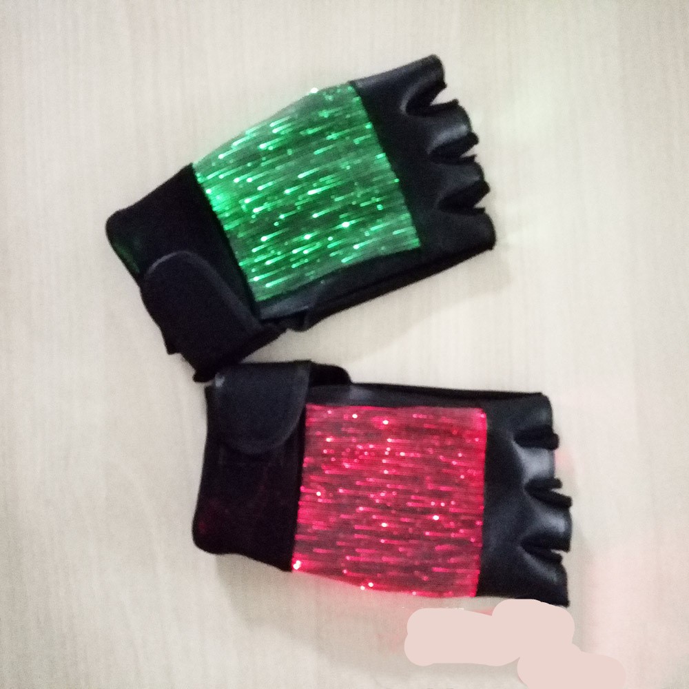 LED Fiber Cloth Luminous Gloves, Holiday Entertainment Performance Props, Adult Colorful Color-Changing Half-Finger Gloves