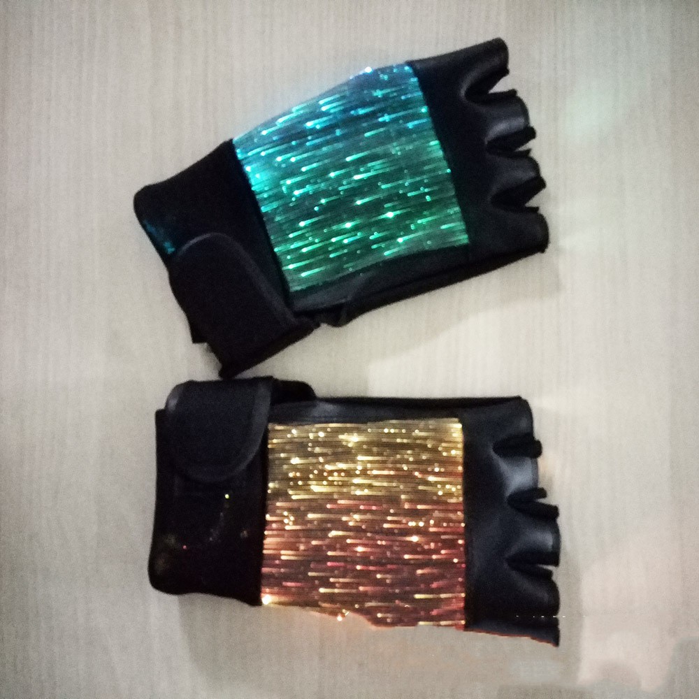 LED Fiber Cloth Luminous Gloves, Holiday Entertainment Performance Props, Adult Colorful Color-Changing Half-Finger Gloves
