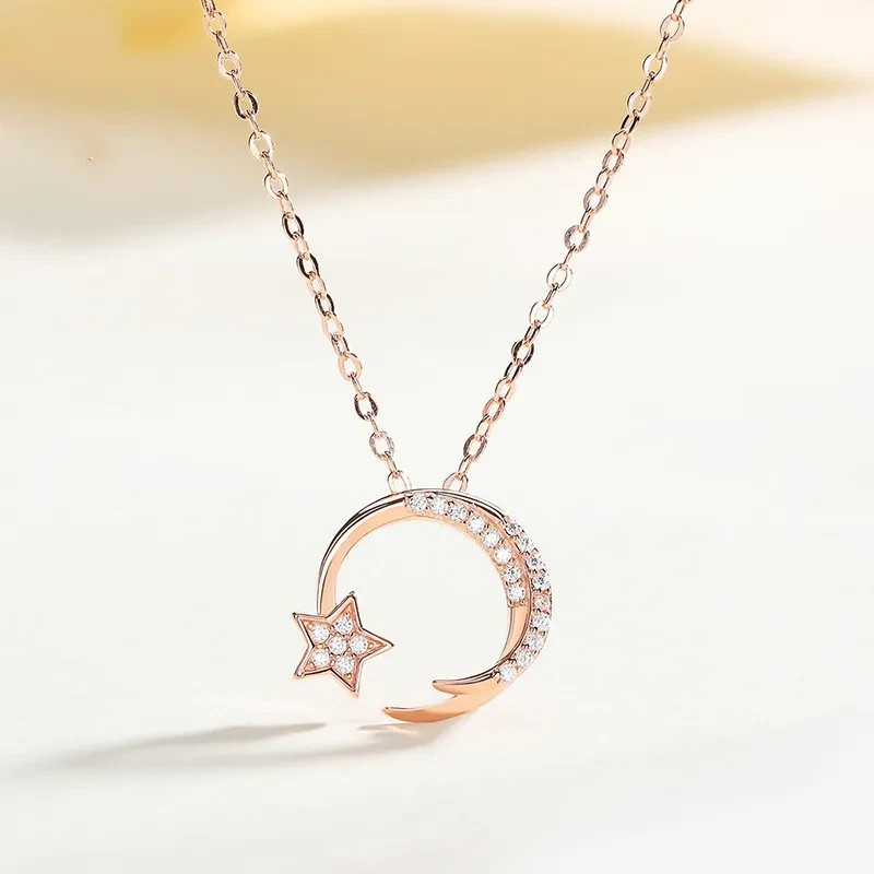 Star Geometric Moon Pendant Necklace