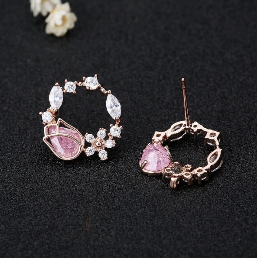 Rose Zircon Garland Earrings