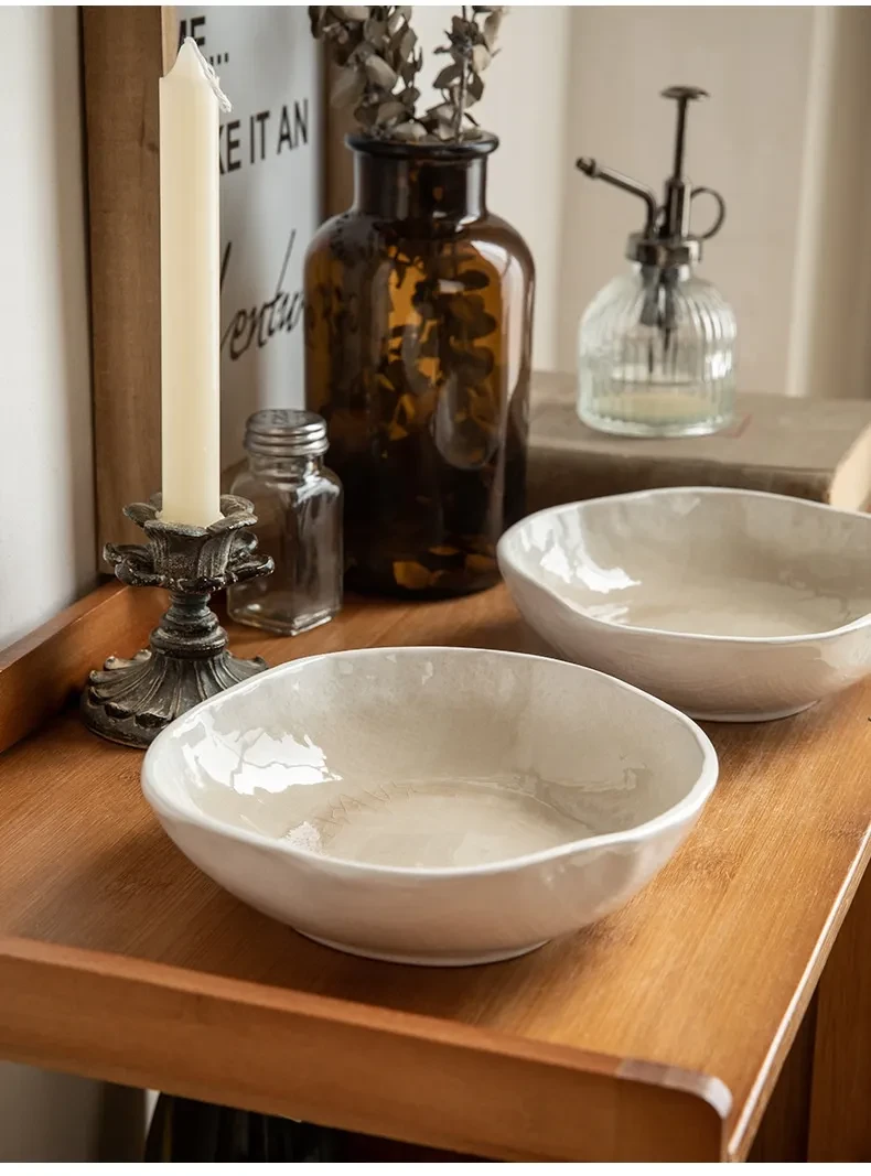Irregular Ceramic Shaped Crackle Glaze 75 Inch Salad Bowl