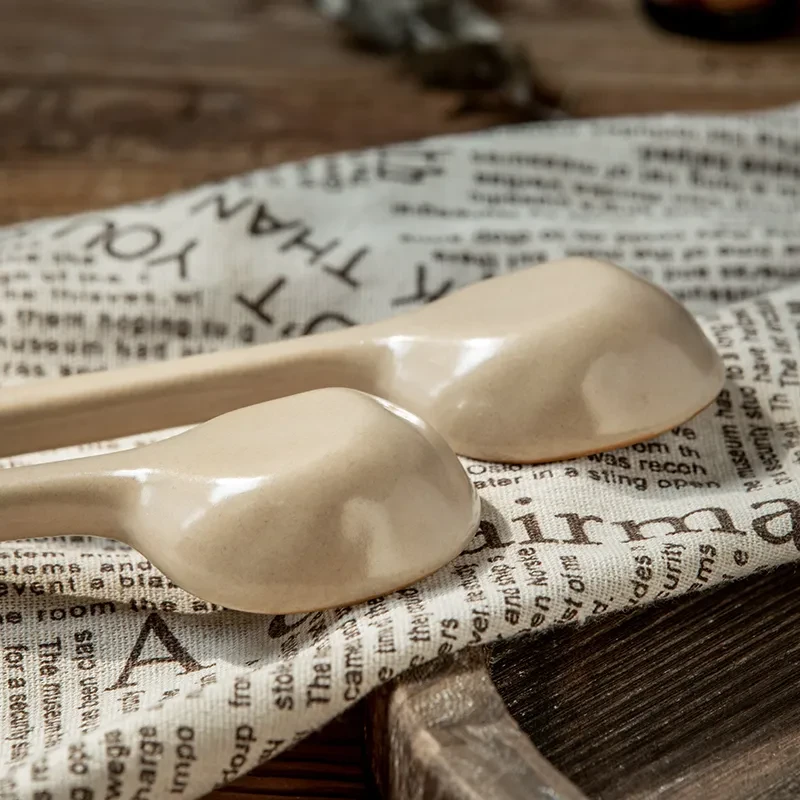 Home Ceramic Retro Hand-painted Cute Long Spoon
