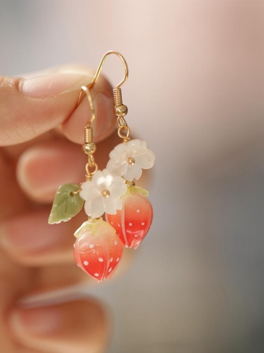 Rose Epoxy Long Earrings Handmade