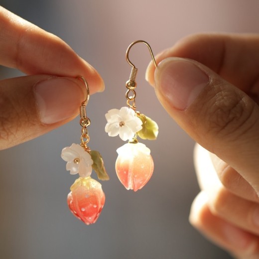 Rose Epoxy Long Earrings Handmade