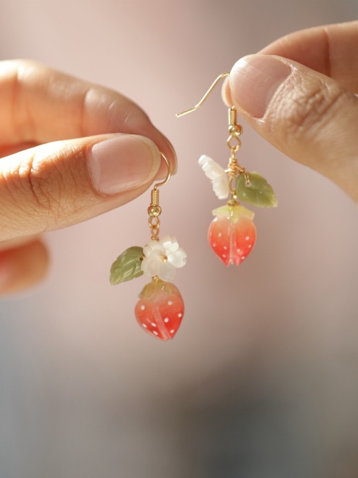 Rose Epoxy Long Earrings Handmade