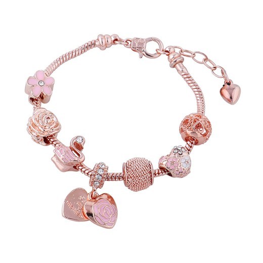 Oil Dripping Rose Heart Beaded Bracelet