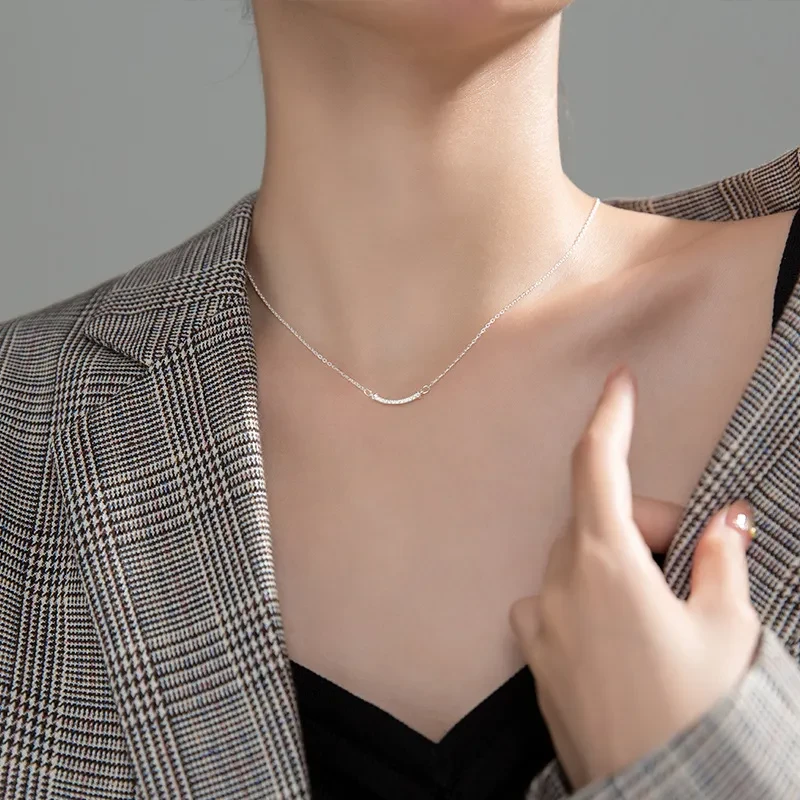 Diamond curved smile necklace pendant