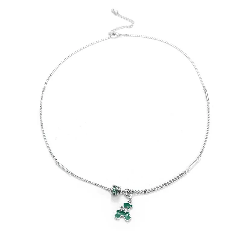 Vintage Green Bear Pendant Necklace